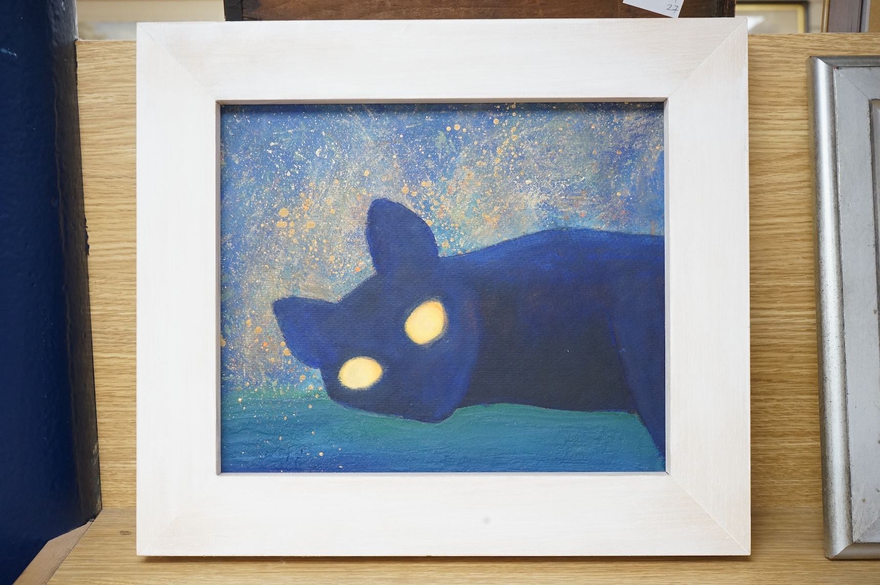 Eve Poland (contemporary), Abstract study of a cat, artist's stamp verso, oil on board, 24 x 28cm